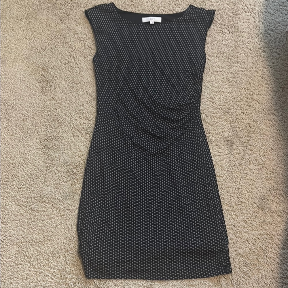 LOFT Black and White Ruched Sheath Mini Dress